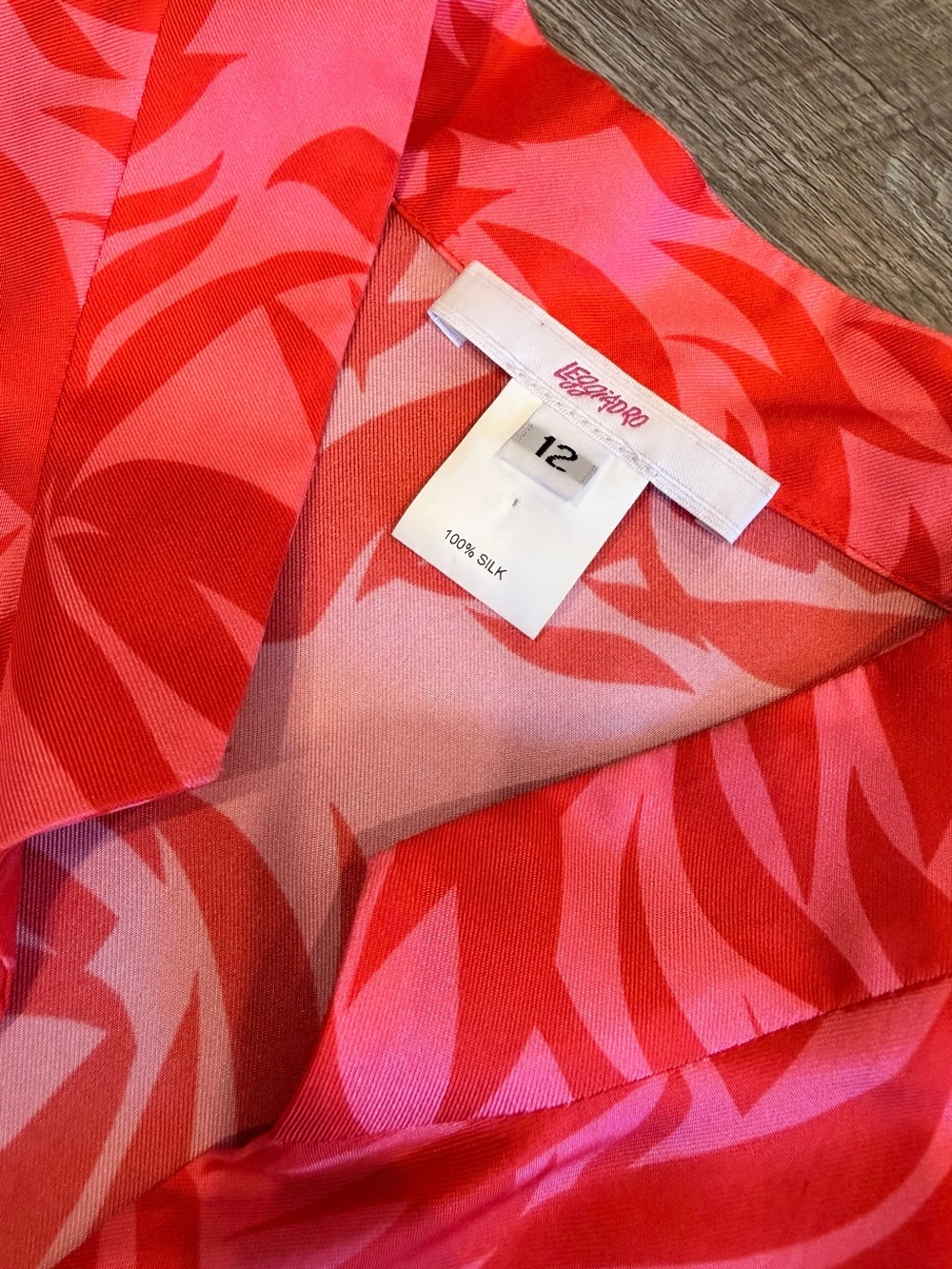 Leggiadro 100% Silk Abstract Floral Tunic Blouse Cover Up Pink Resort Wear Sz 12 - Picture 5 of 8